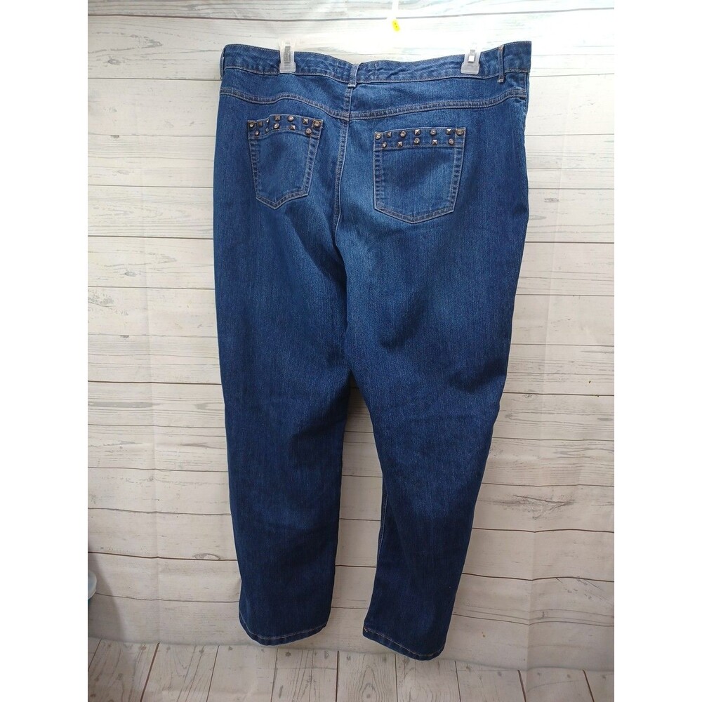 JMS Just My Size Jeans Women's 24W Blue Denim Studded Rhinestones Straight Leg